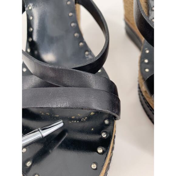 Miu Miu Black Leather Strappy Platform Wedge Sandal Espadrille Studs Size 39.5 - Picture 15 of 16